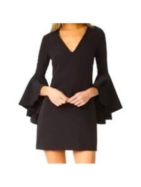 Milly Nicole Black Cady Flutter Bell Sleeve Mini Shift Dress V-Neck Size 6